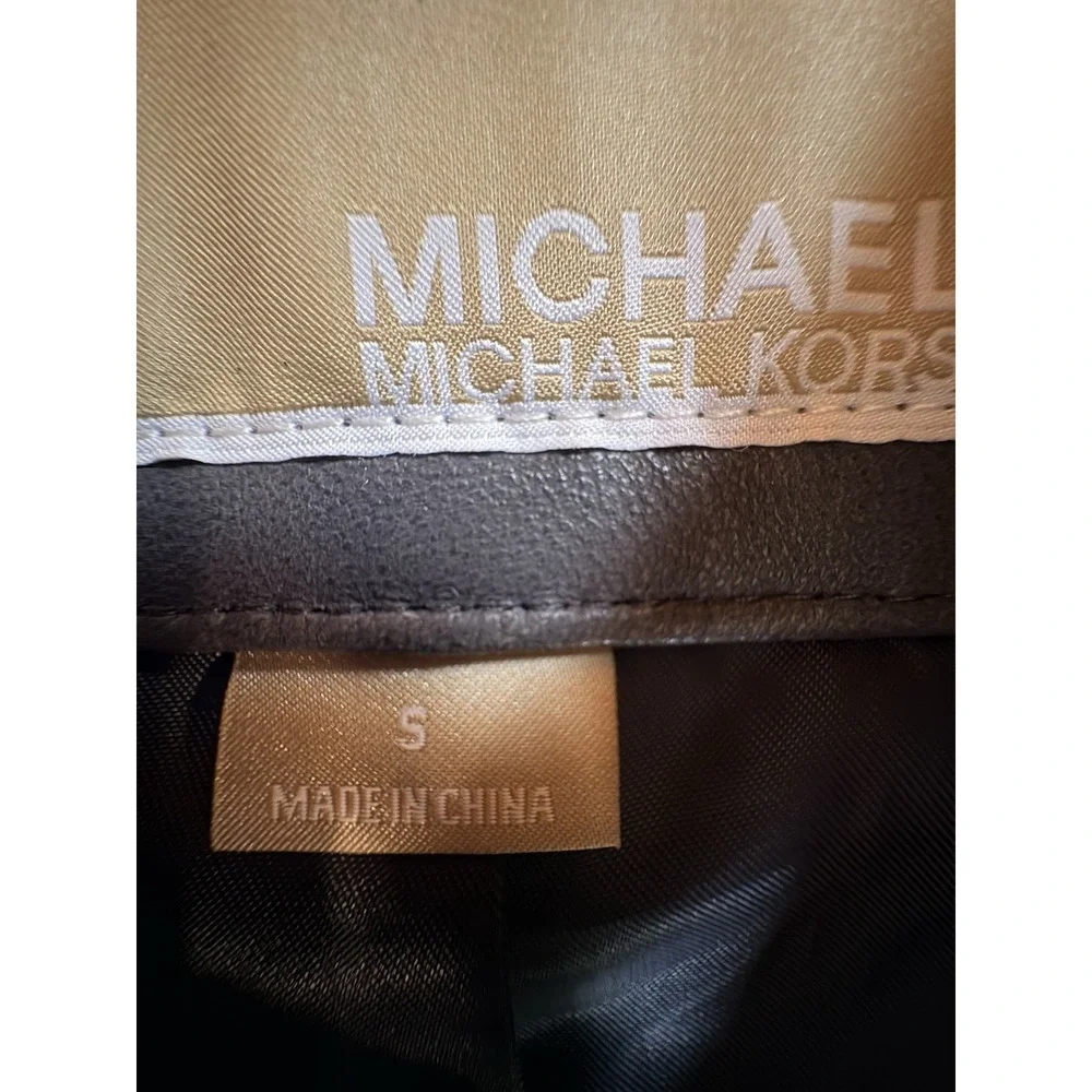 Michael Michael Kors Dark Gray Leather Moto Jacket Women's Small Silver Coat